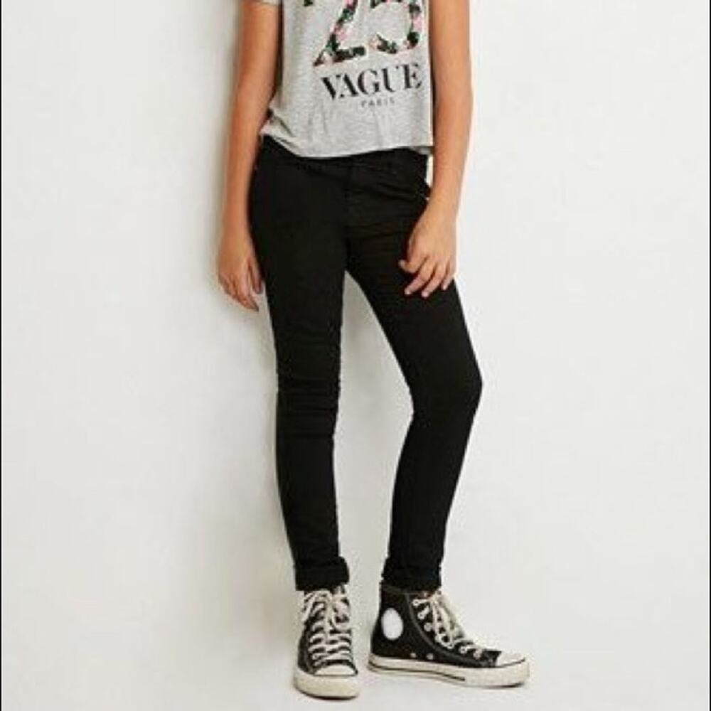 Forever 21 Girl’s Black Wash Denim Skinny Leg Jeans Kid’s Youth Size 14